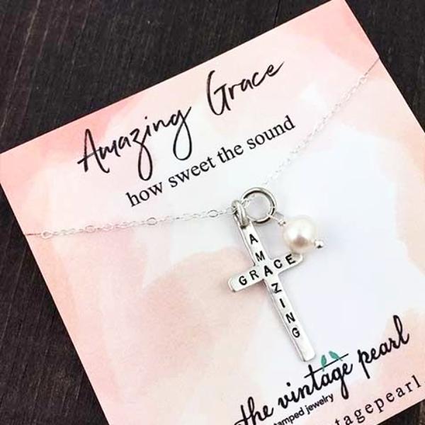 Amazing Grace Cross Necklace | The Vintage Pearl