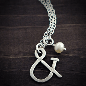 Ampersand & Freshwater Pearl Charm Necklace | Custom Initials Available a-la-carte