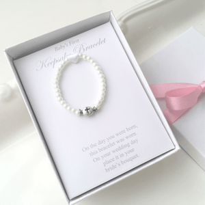 Newborn Baby to Bride Keepsake Pearl Bracelet with Cross Charm