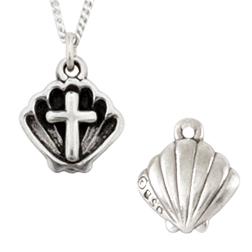 Sterling Silver Baptism Shell and Cross Necklace