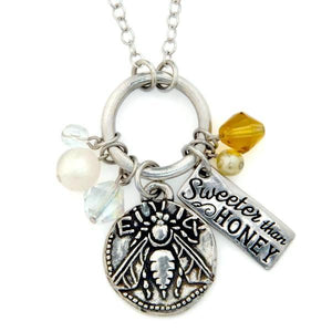 Fine Pewter Scripture Verse Bee Charm Necklace | Psalm 19:10