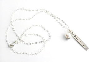 Sterling Silver and Pearl Hand-Stamped Necklace | Believe