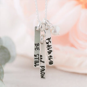 Sterling Silver Be Still & Know Vertical Bar Necklace | Psalm 46:10