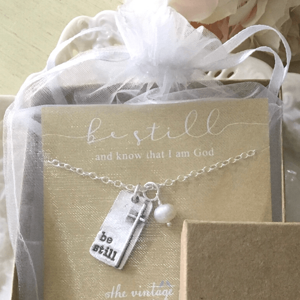 The Vintage Pearl Hand-Stamped Pewter Necklace | Be Still | Cross