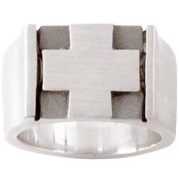 Sterling Silver Men's Christian Ring | Raised Square Cross Emblem