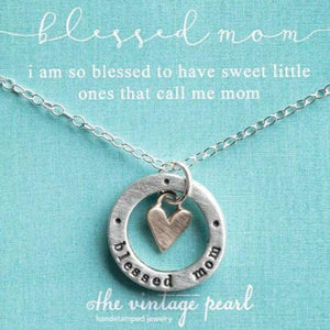 Blessed Mom Bronze Heart Charm Fine Pewter Necklace | The Vintage Pearl