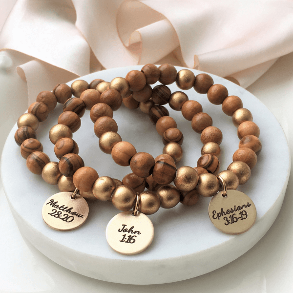 Holy Land Olive Wood Bracelet Engraved Scripture Custom Options Clothed with Truth