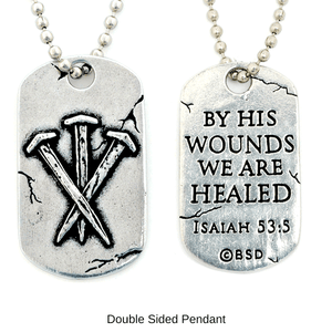 Fine Pewter Dog Tag Necklace | Isaiah 53:5 | Nails