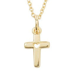 Gold Plated Children's Cross Necklace - Open Heart