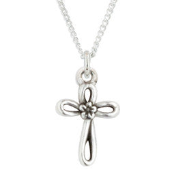 Sterling Silver Children's Cross Necklace - Flower
