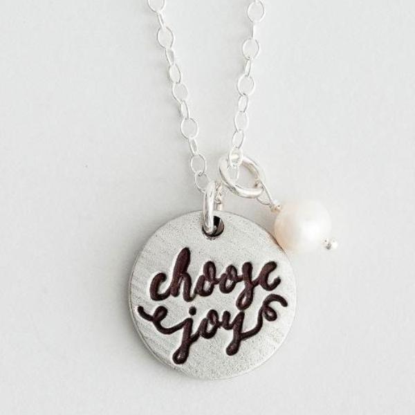 Choose Joy Calligraphy Fine Pewter Necklace | The Vintage Pearl