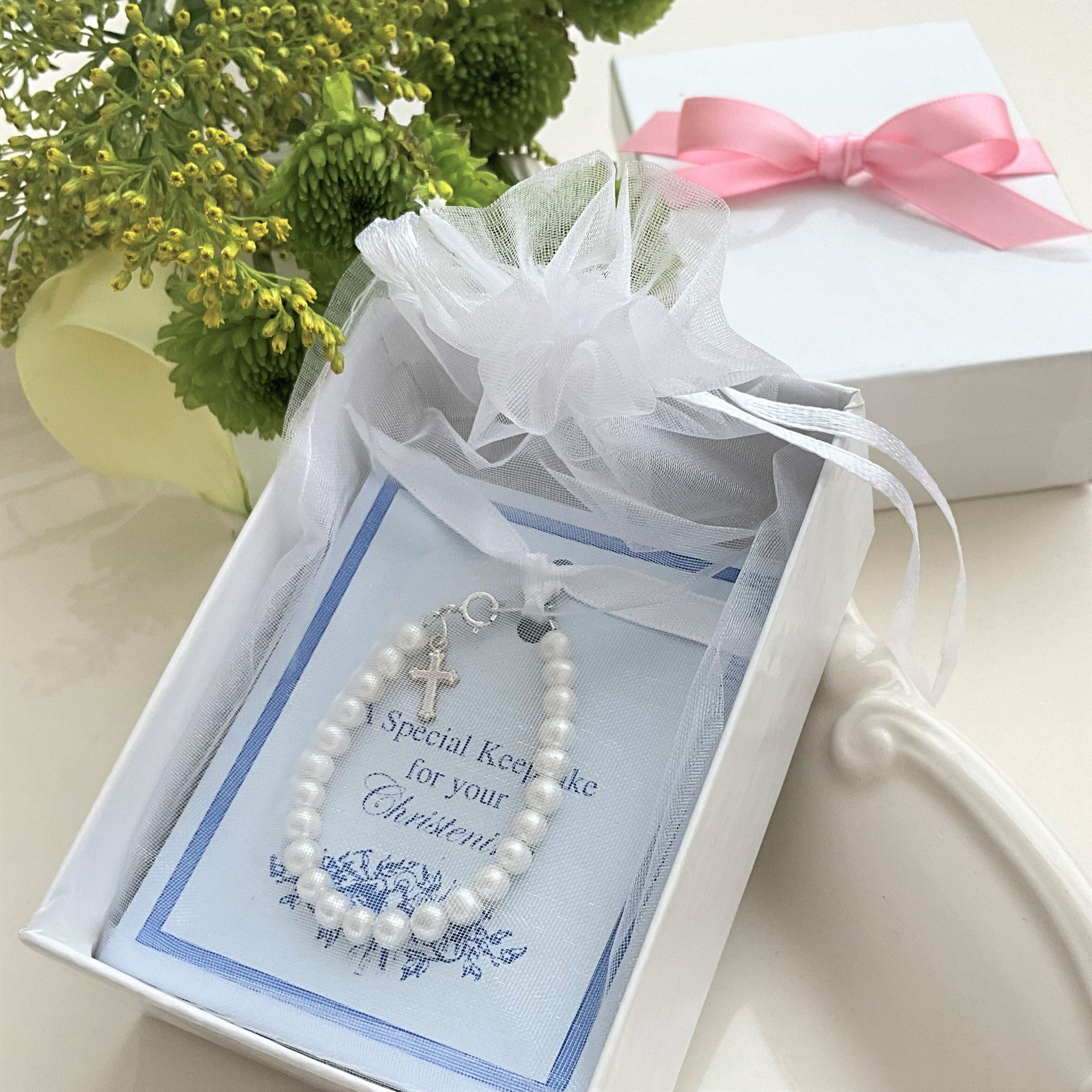 Baptism Gift, Pearl Bracelet Baby Keepsake
