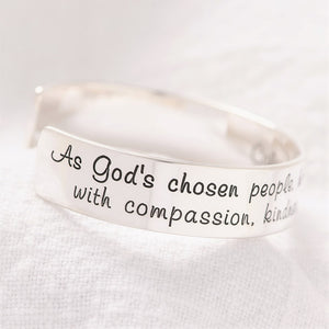 Clothe Yourselves with Compassion Engraved Cuff Bracelet | Colossians 3:12 | Sterling Silver or 14k Gold