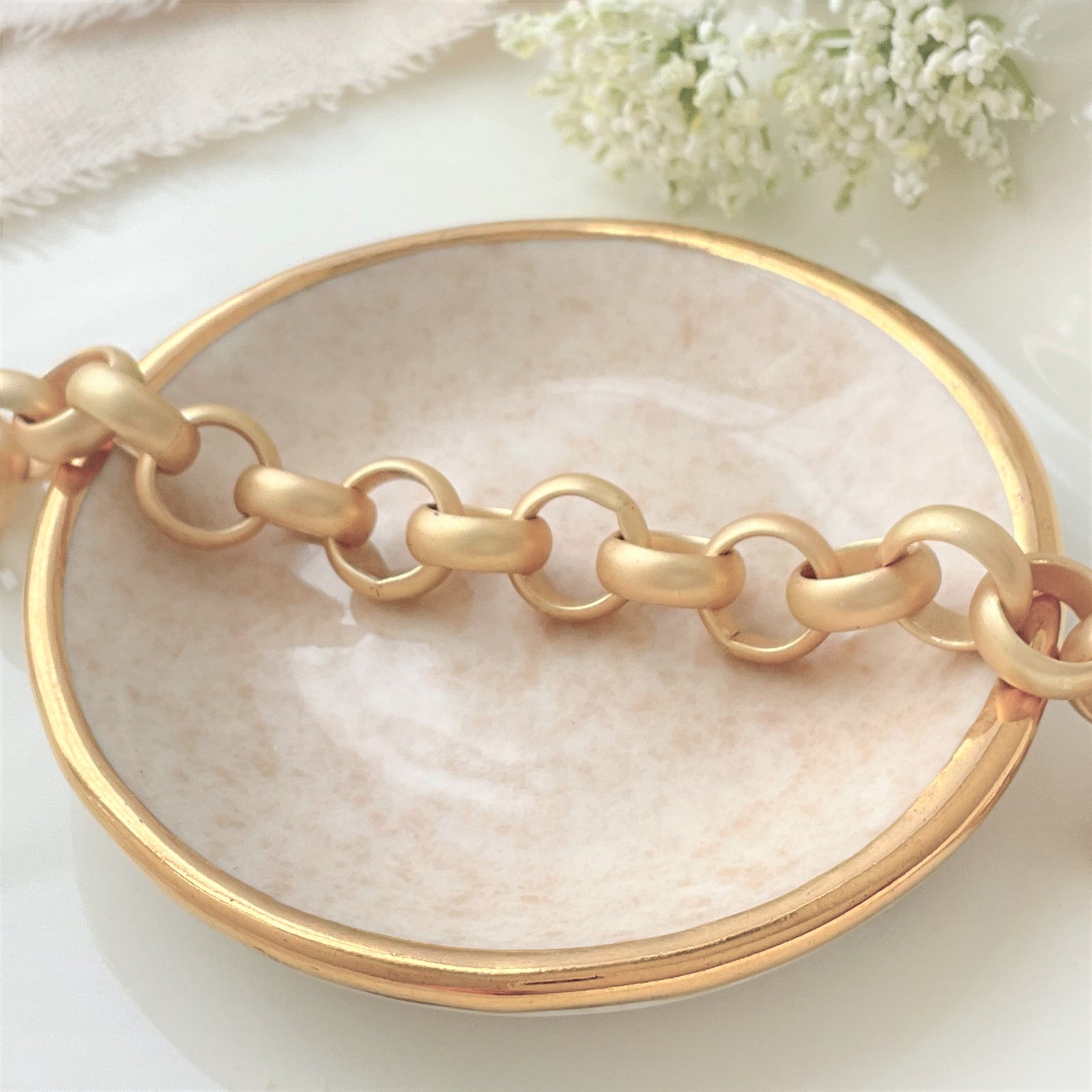 Satin Gold Chunky Link Bracelet | Compass Rose Cross Charm