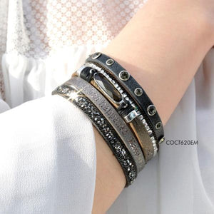 Five Strand Genuine Leather Scripture Verse Bracelets | Metallic Tone with Crystal and Crushed Stones