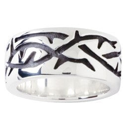 Sterling Silver Men's Christian Ring - Engraved Crown of Thorns
