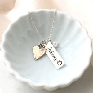Custom Engraved Sterling Silver Charm Necklace | Personalized Rectangle Pendant