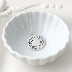 Custom Engraved Sterling Silver Spiral Pendant Necklace | Personalized Disc Pendant