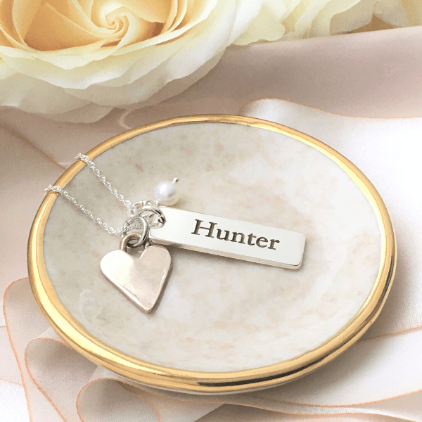 Sterling Silver Jewelry: Personalized Necklace Custom Engraved Names Silver Jewelry Square Charm