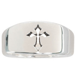 Sterling Silver Men's Cut-Out Pointed Cross Christian Ring