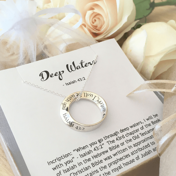 Isaiah 43:2 Sterling Silver Mobius Twist Necklace | When You Go Through Deep Waters
