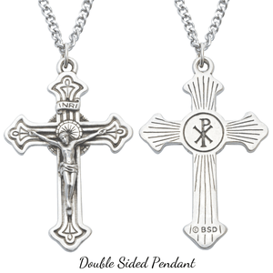 Double Sided Men's Fine Pewter Crucifix Pendant Necklace