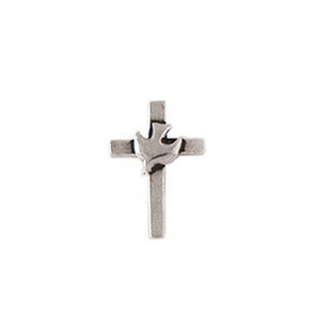 Fine Pewter Christian Lapel Pin | Cross with Dove