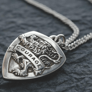 Fine Pewter Courage Shield Necklace | Joshua 1:9