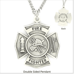 Sterling Silver Firefighters Pendant Necklace with Philippians 4:13 & Cross