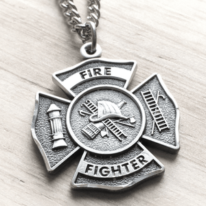 Sterling Silver Firefighters Pendant Necklace with Philippians 4:13 & Cross