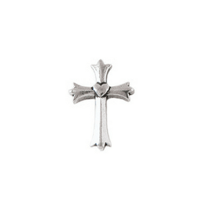 Fine Pewter Christian Lapel Pin | Fleur Cross with Heart