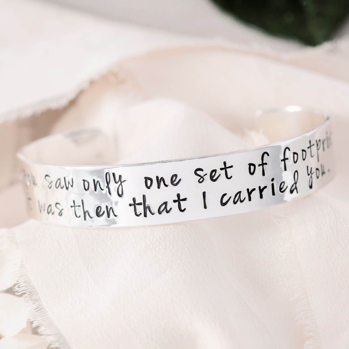 Footprints in the Sand Engraved Cuff Bracelet | Sterling Silver or 14k Gold