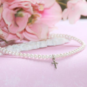 Freshwater Pearl Necklace with Cross Charm | Baptism or First Communion Gift