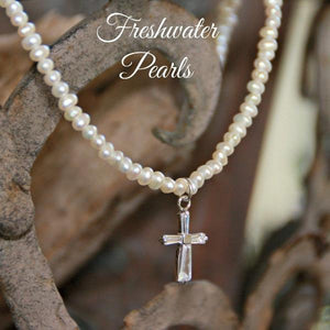 Freshwater Pearl CZ Cross Necklace