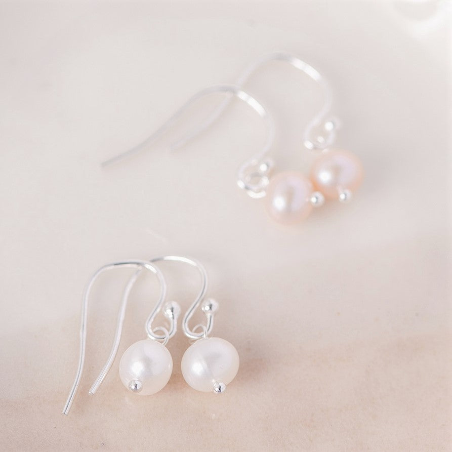 Sterling Silver & Freshwater Pearl Dangle Earrings | Ivory or Pink Champagne