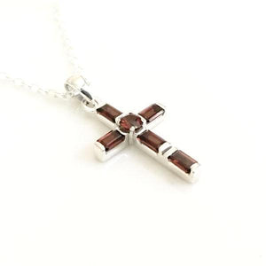 Garnet and Sterling Silver Cross Necklace
