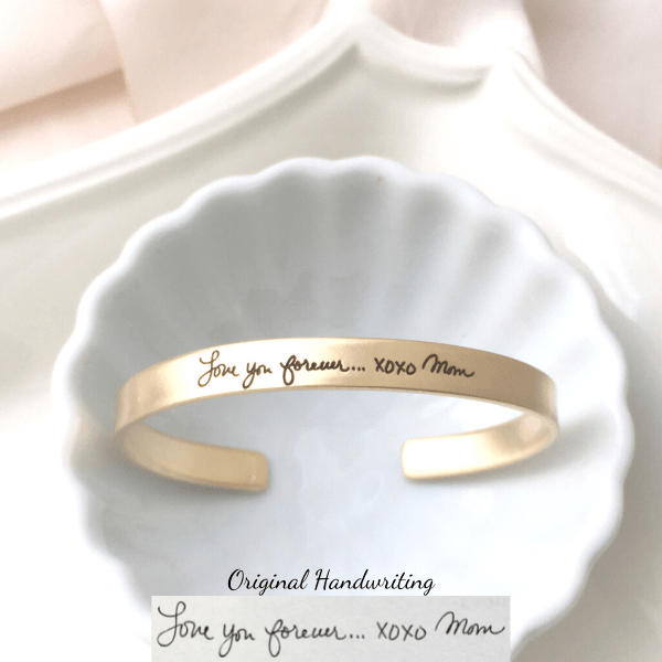 Gold Brass Actual Handwriting Custom Engraved Cuff Bracelet | 1/4" Wide