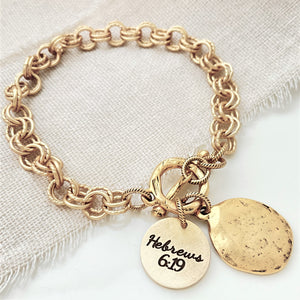 Gold Brass Cross Charm Link Bracelet | Engraved Scripture & Custom Options