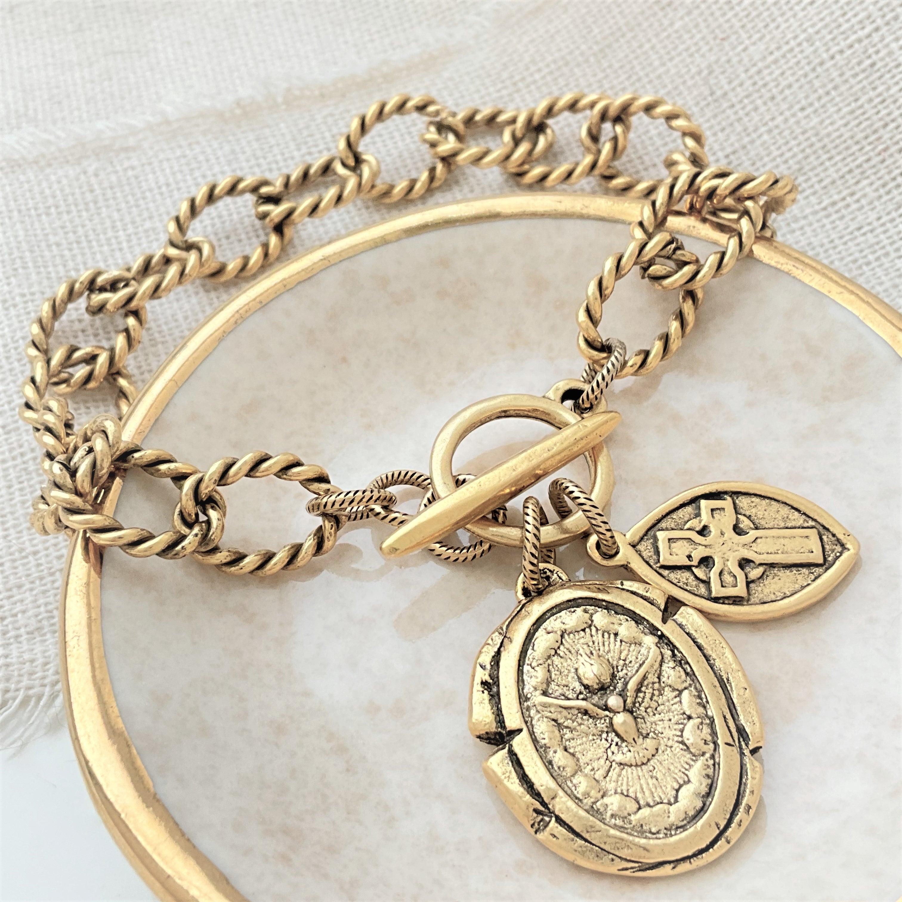 Vintage Gold buy Link Bracelet With Perfume Holder Charm