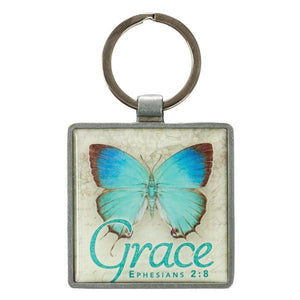 Scripture Verse Keychain | Grace Butterfly | Ephesians 2:8