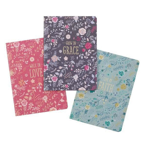 Grow in Grace, Live in Faith, Walk in Love Notebook Set | 3 Softcover Designs