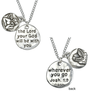 Fine Pewter Guardian Angel Necklace | Joshua 1:9