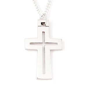 Sterling Silver Men's Pierced Cross Pendant Necklace