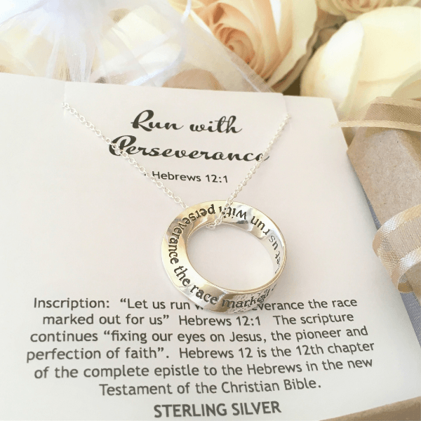 Hebrews 12:1 Sterling Silver Mobius Twist Necklace | Run with Perseverance