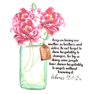 Love One Another Bible Verse Watercolor Art Print | Hebrews 13:1-2