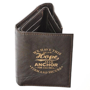Genuine Leather Men's Tri-Fold Wallet | Hebrews 6:19 | Hope Anchor