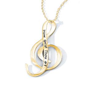 14k Gold How Great Thou Art Treble Clef Necklace
