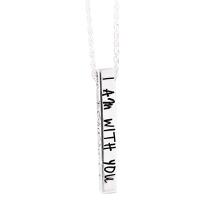 Sterling Silver Engraved Pillar Pendant Necklace | Remember I Am With You Always | Matthew 28:20