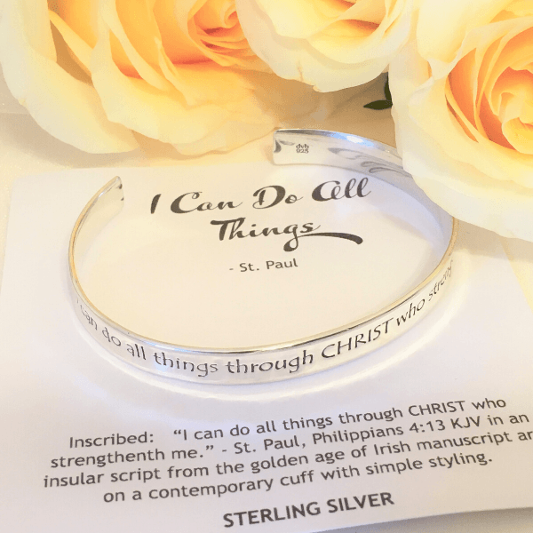 Sterling Silver Scripture Verse Cuff Bracelet | Philippians 4:13 | I Can Do All Things Through Christ
