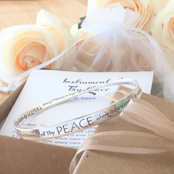 St. Francis' Prayer Peace Mobius Bangle Bracelet | Sterling Silver or 14k Gold